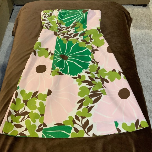 J. Crew Dresses & Skirts - Vintage J Crew Strapless Pink Green Brown Dress Sz 8